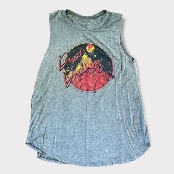Homegirl society Tops - HOMEGIRL SOCIETY Flowy Heathered grey Desert Dreaming Graphic Tank top Sz M NWOT